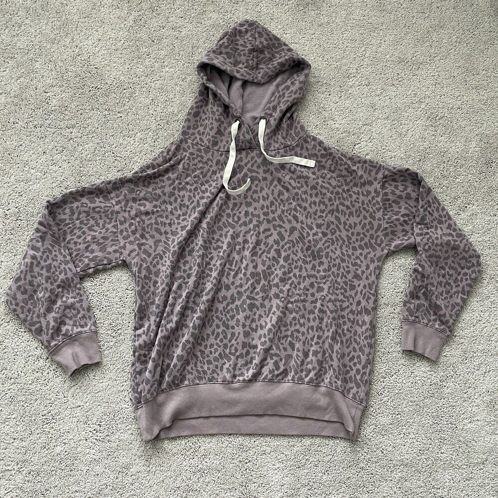 Buffalo David Bitton Gray Iris Leopard Print Hoodie Sweatshirt Womens Size Small